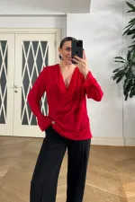 Blouse with V-neck and Sleeve Details