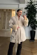 Şal Yaka Kuşaklı Kaşe Kadın Ceket