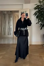 High-Neck Zip-Up Knitted Women's Sweater