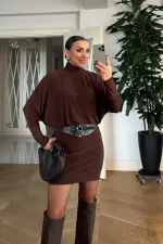 Yarasa Kol Kemerli Mini Elbise