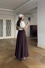 Beli Lastikli Müslin Midi Etek Beli Lastikli Müslin Midi Etek
