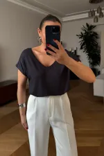 Ön Arka V Kısa Kollu Kadın Tişört
