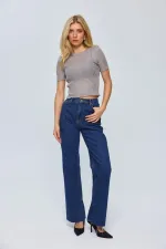 Bisiklet Yaka Trasparan Triko Bluz