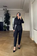 Kruvaze Bağlamalı Uzun Kollu Bluz