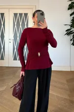 Kayık Yaka Uzun Kollu Bluz