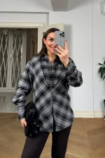 Ekoseli Asimetrik Kadın Gömlek