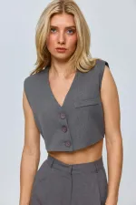 Düğmeli Crop Kadın Yelek