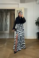 Zebra Desenli Yırtmaçlı Uzun Etek