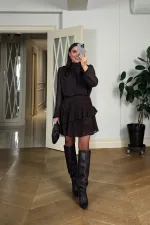 Pile Detaylı Şifon Mini Elbise