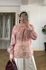 Chemisier à manches longues et col châle à motifs