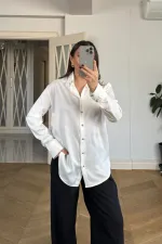 Gold Düğmeli Saten Kadın Gömlek