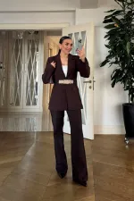 Kemerli Blazer Ceket Pantolon Kadın Takım