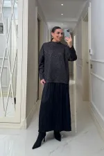 Leopar Desenli Sweat Uzun Elbise