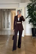 Kemerli Blazer Ceket Pantolon Kadın Takım