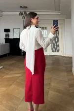 V-Neck Scarf Detailed Chiffon Blouse