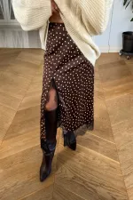 Jupe midi à pois ornée de dentelle