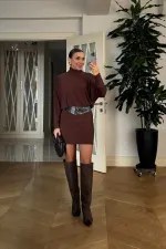 Yarasa Kol Kemerli Mini Elbise