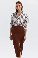 High-Waisted, Slit, Straight-Cut Midi Skirt