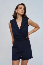 Kruvaze Yaka Kısa Kadın Tulum