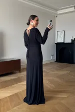 Büzgülü Uzun Kollu Uzun Elbise