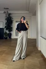 Women's Palazzo Pants with Rhinestone Trim