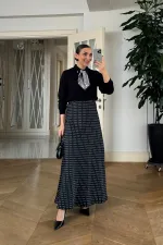 Puantiyeli Saten Uzun Etek