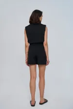 Kruvaze Yaka Kısa Kadın Tulum