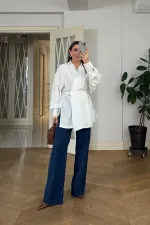 Kruvaze Kemerli Uzun Kollu Bluz