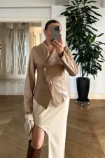 Suni Deri Çıtçıtlı Kadın Ceket