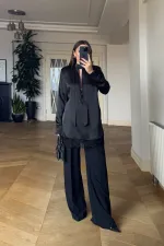 Hakim Yaka Dantel Detaylı Uzun Kollu Bluz