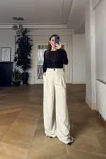 Women's Palazzo Pants with Rhinestone Trim