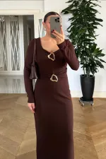 Kalp Yaka Uzun Kollu Elbise