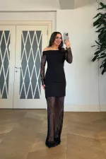 Madonna Yaka Dantel Detaylı Elbise