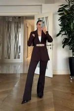 Kemerli Blazer Ceket Pantolon Kadın Takım