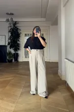 Women's Palazzo Pants with Rhinestone Trim