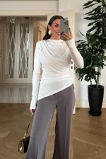 Vatkalı Asimetrik Uzun Kollu Bluz