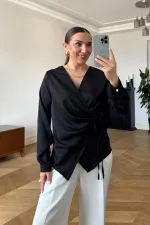 Kruvaze Bağlamalı Uzun Kollu Bluz