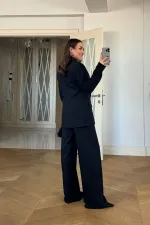 Kruvaze Çizgili Blazer Ceket Pantolon Kadın Takım Kruvaze Çizgili Blazer Ceket Pantolon Kadın Takım