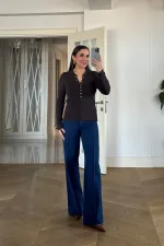 Çıtçıtlı Fitilli Triko Kazak