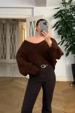 Kayık Yaka Triko Kadın Kazak