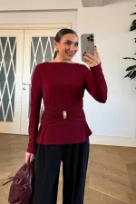 Kayık Yaka Uzun Kollu Bluz