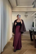 Beli Lastikli Uzun Saten Etek