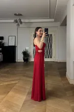 One-Sleeve Long Dress with Waistline Cutout One-Sleeve Long Dress with Waistline Cutout