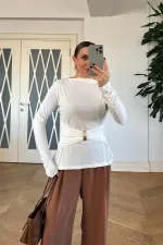 Kayık Yaka Uzun Kollu Bluz