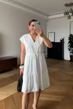 V Yaka Fisto Midi Elbise