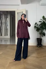 Chemisier à manches longues et col mandarin orné de dentelle