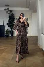 Leopar Desenli Gömlek Elbise