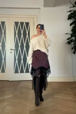 Dantelli Saten Mini Etek