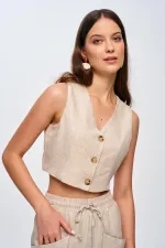 Keten Yelek Şort Kadın Takım