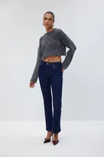 Bisiklet Yaka Crop Triko Kadın Kazak %100 Pamuk